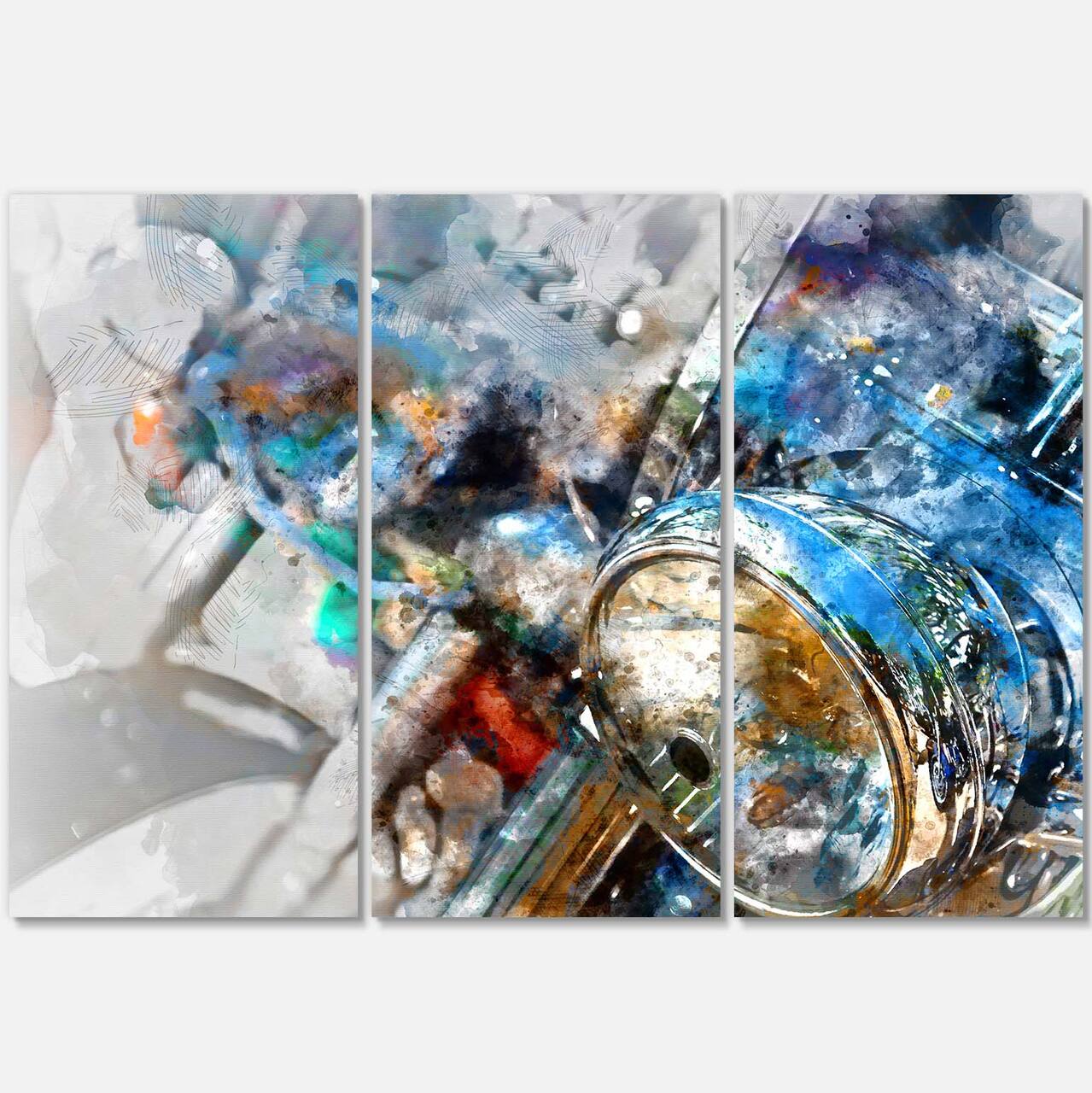 Designart - Motorcycle Headlight Watercolor - Contemporary Canvas Art Print